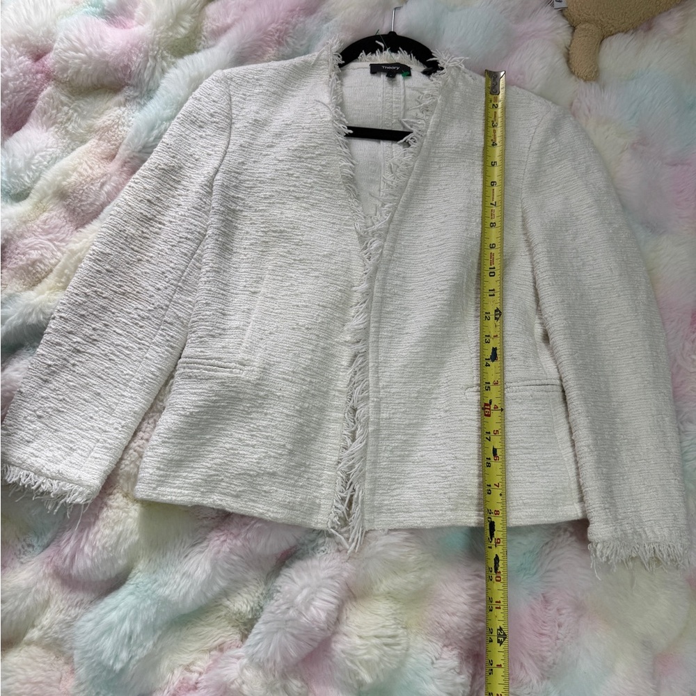 Theory Cream Tweed Frayed Fringe Jacket - Picture 6 of 7